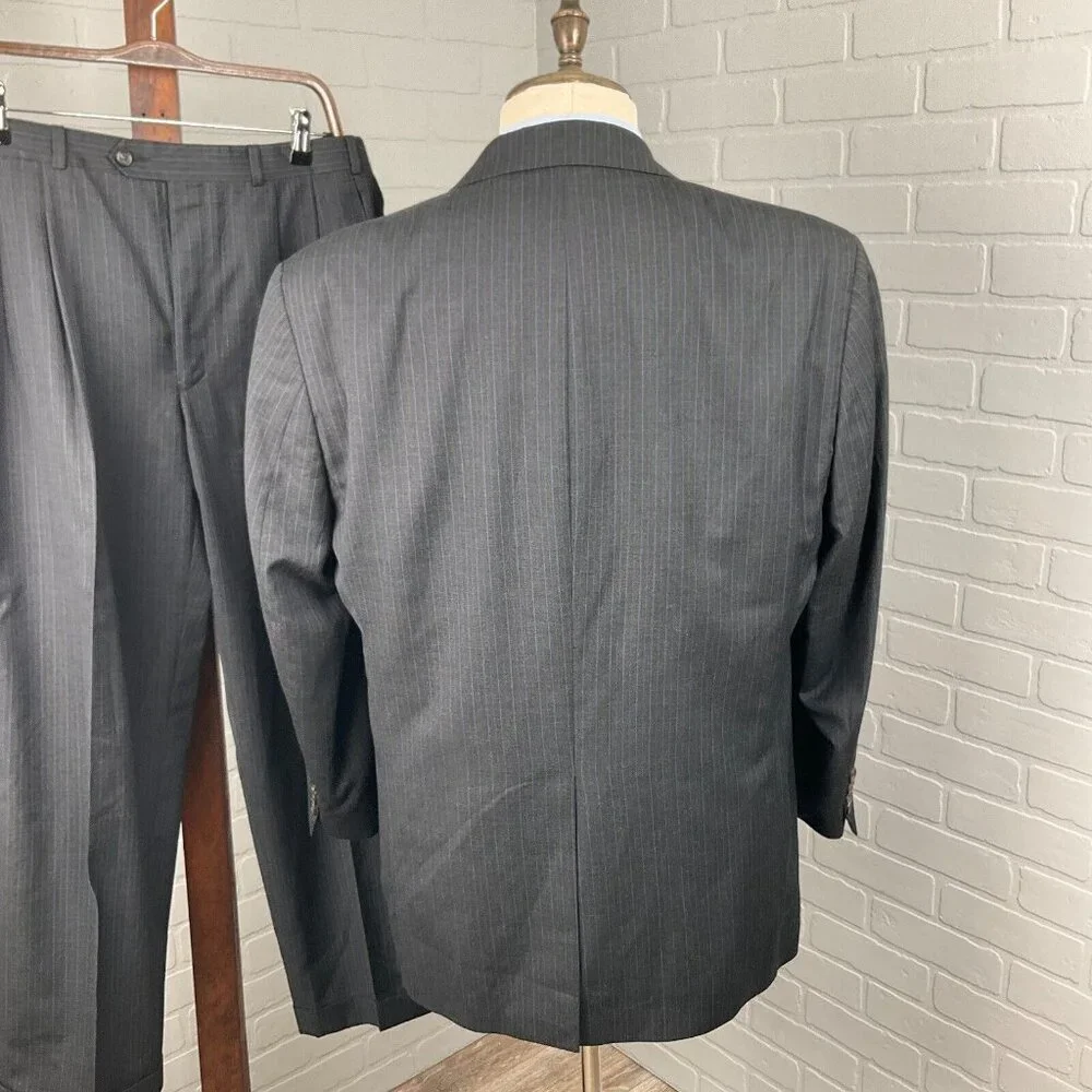 Ralph Lauren‎ Chaps Suit Men 42 34Wx28L Gray Blue Pinstripe Cashmere Wool Canada